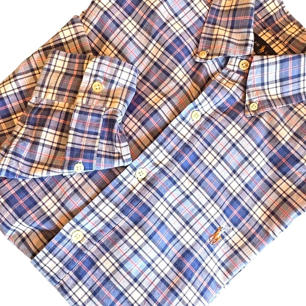 Ralph Lauren Shirt Men's M Blue Plaid Full Color Pony Button Down Long Sleeve